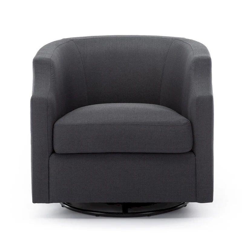 Grey / Light Blue / Natural Linen Swivel Glider Barrel Chair for 1 Person