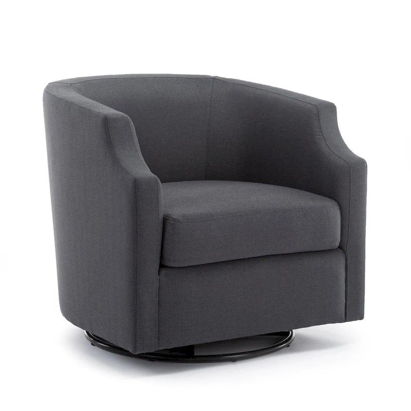 Grey / Light Blue / Natural Linen Swivel Glider Barrel Chair for 1 Person