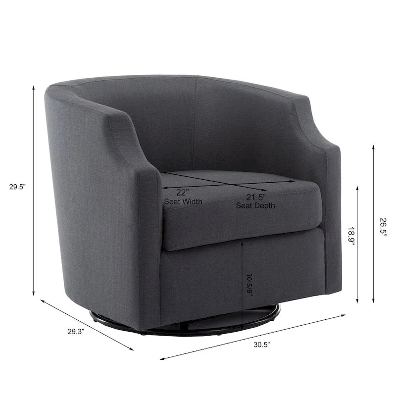 Grey / Light Blue / Natural Linen Swivel Glider Barrel Chair for 1 Person