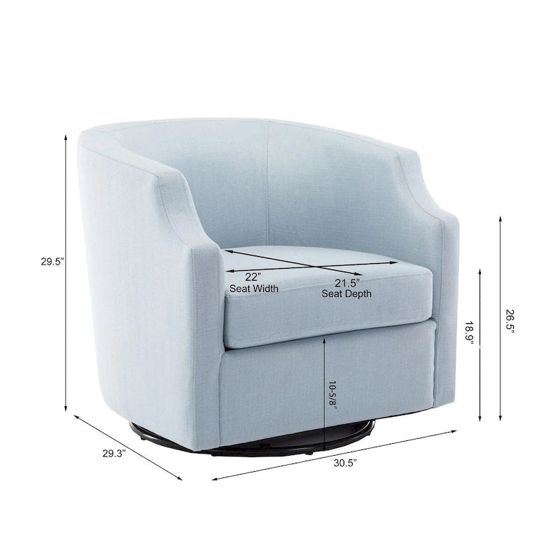 Grey / Light Blue / Natural Linen Swivel Glider Barrel Chair for 1 Person