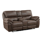 Brown Microfiber Power Double Recliner Loveseat with USB & Console for 2 Person