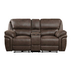 Brown Microfiber Power Double Recliner Loveseat with USB & Console for 2 Person