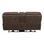 Brown Microfiber Power Double Recliner Loveseat with USB & Console for 2 Person