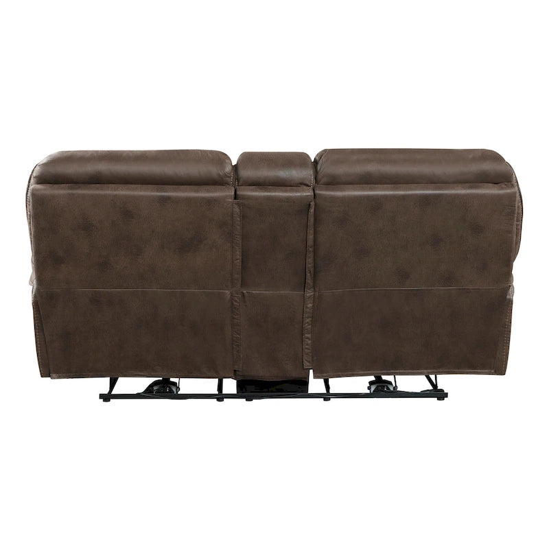 Brown Microfiber Power Double Recliner Loveseat with USB & Console for 2 Person