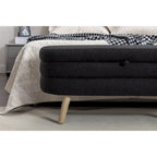 Ivory / Brown / Black Boucle Fabric Storage Bench with Wood Legs for 1–2 Person