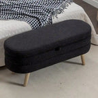 Ivory / Brown / Black Boucle Fabric Storage Bench with Wood Legs for 1–2 Person