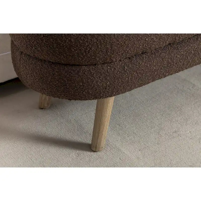 Ivory / Brown / Black Boucle Fabric Storage Bench with Wood Legs for 1–2 Person