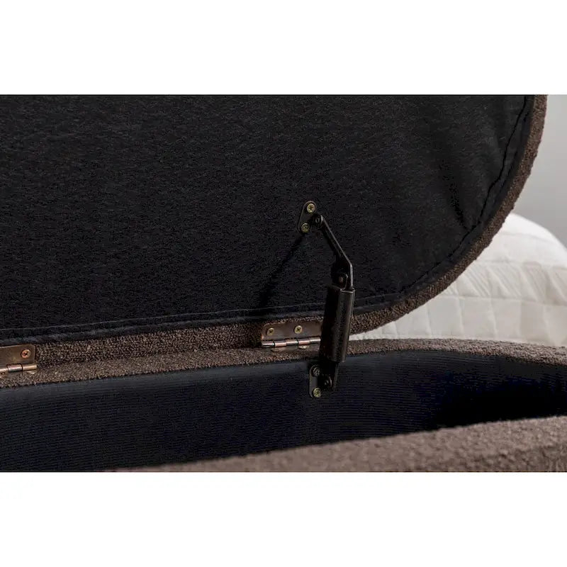 Ivory / Brown / Black Boucle Fabric Storage Bench with Wood Legs for 1–2 Person