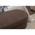 Ivory / Brown / Black Boucle Fabric Storage Bench with Wood Legs for 1–2 Person
