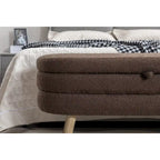 Ivory / Brown / Black Boucle Fabric Storage Bench with Wood Legs for 1–2 Person