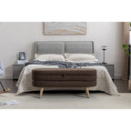 Ivory / Brown / Black Boucle Fabric Storage Bench with Wood Legs for 1–2 Person