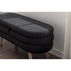 Ivory / Brown / Black Boucle Fabric Storage Bench with Wood Legs for 1–2 Person