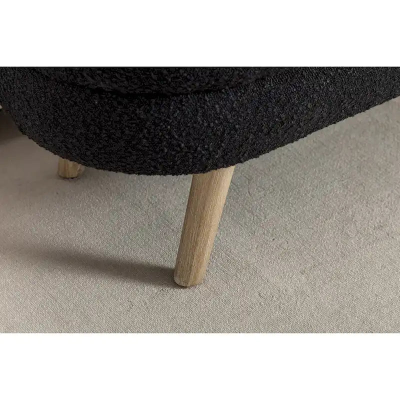 Ivory / Brown / Black Boucle Fabric Storage Bench with Wood Legs for 1–2 Person