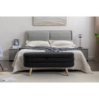 Ivory / Brown / Black Boucle Fabric Storage Bench with Wood Legs for 1–2 Person