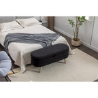 Ivory / Brown / Black Boucle Fabric Storage Bench with Wood Legs for 1–2 Person