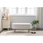 Ivory / Brown / Black Boucle Fabric Storage Bench with Wood Legs for 1–2 Person