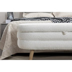Ivory / Brown / Black Boucle Fabric Storage Bench with Wood Legs for 1–2 Person