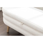 Ivory / Brown / Black Boucle Fabric Storage Bench with Wood Legs for 1–2 Person