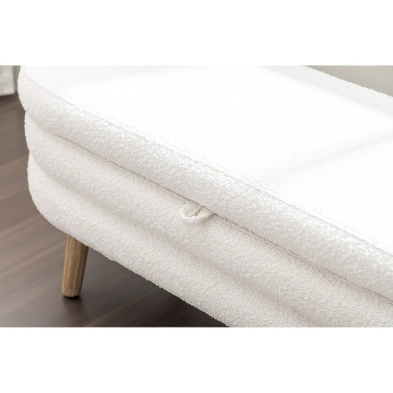 Ivory / Brown / Black Boucle Fabric Storage Bench with Wood Legs for 1–2 Person
