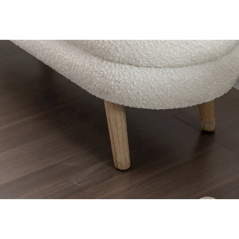 Ivory / Brown / Black Boucle Fabric Storage Bench with Wood Legs for 1–2 Person