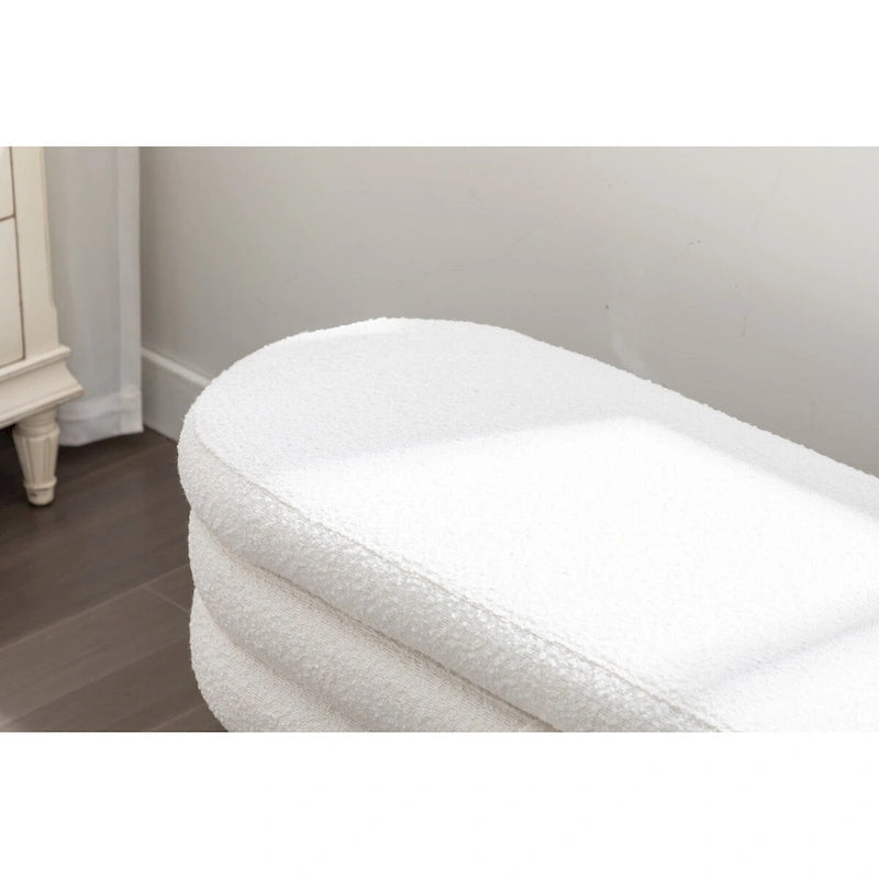 Ivory / Brown / Black Boucle Fabric Storage Bench with Wood Legs for 1–2 Person
