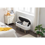 Ivory / Brown / Black Boucle Fabric Storage Bench with Wood Legs for 1–2 Person