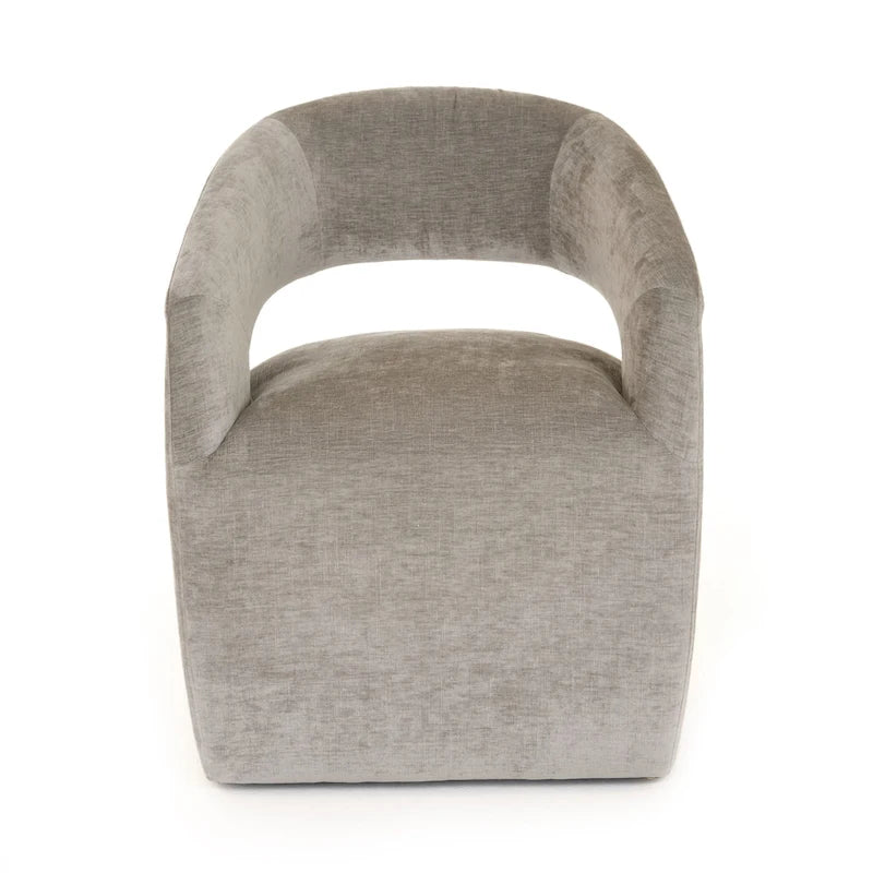 Grey Textured Fabric Art Deco Cut-Out Back Accent Chair with Caster Legs for 1 Person