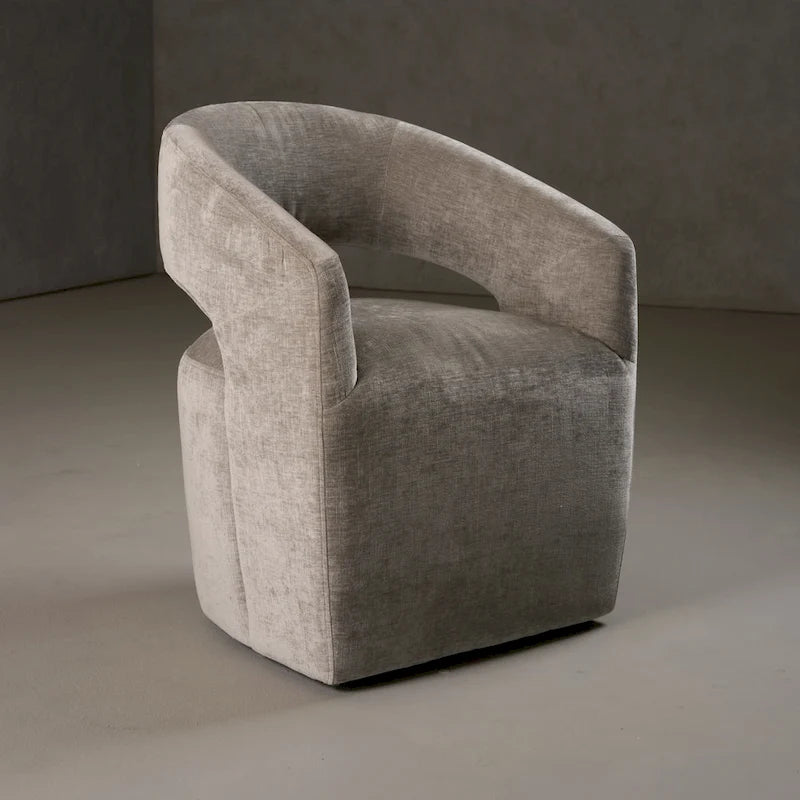 Grey Textured Fabric Art Deco Cut-Out Back Accent Chair with Caster Legs for 1 Person