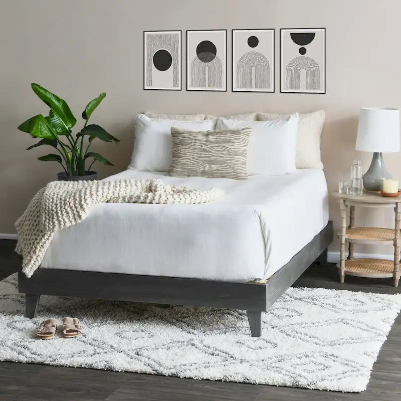 Brown / Distressed White / Grey Washed Solid Wood Round Side Table with 2 Cane Shelves for 1 Person