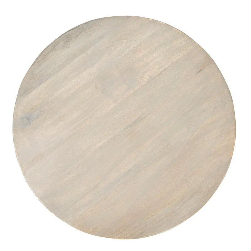 Brown / Distressed White / Grey Washed Solid Wood Round Side Table with 2 Cane Shelves for 1 Person