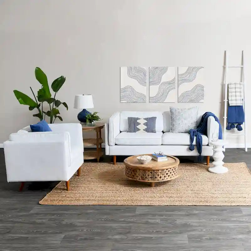 Brown / Distressed White / Grey Washed Solid Wood Round Side Table with 2 Cane Shelves for 1 Person