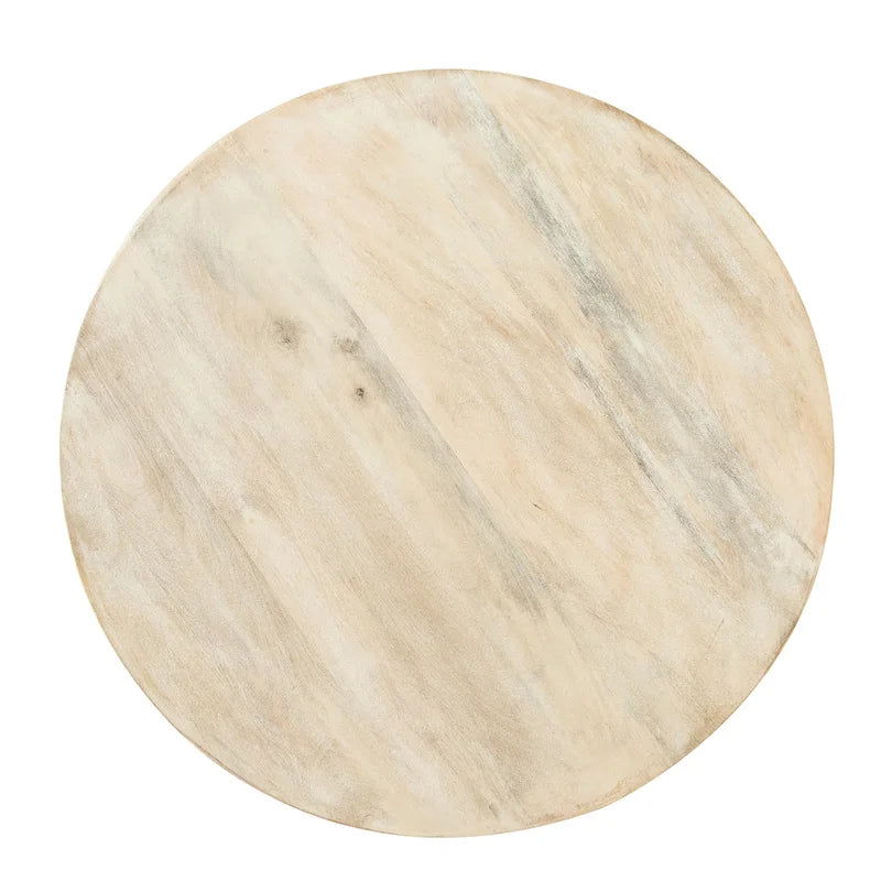 Brown / Distressed White / Grey Washed Solid Wood Round Side Table with 2 Cane Shelves for 1 Person