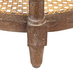 Brown / Distressed White / Grey Washed Solid Wood Round Side Table with 2 Cane Shelves for 1 Person