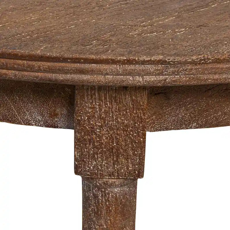 Brown / Distressed White / Grey Washed Solid Wood Round Side Table with 2 Cane Shelves for 1 Person
