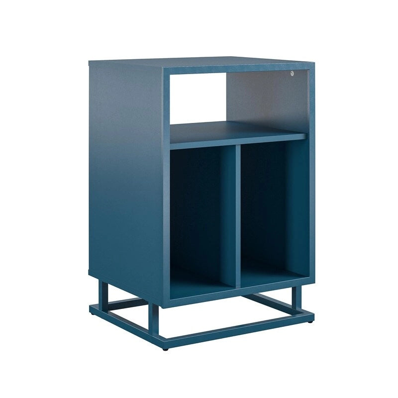 Blue / Walnut Turntable Stand with 3 Open Cubbies and Metal Base for 1–2 Person