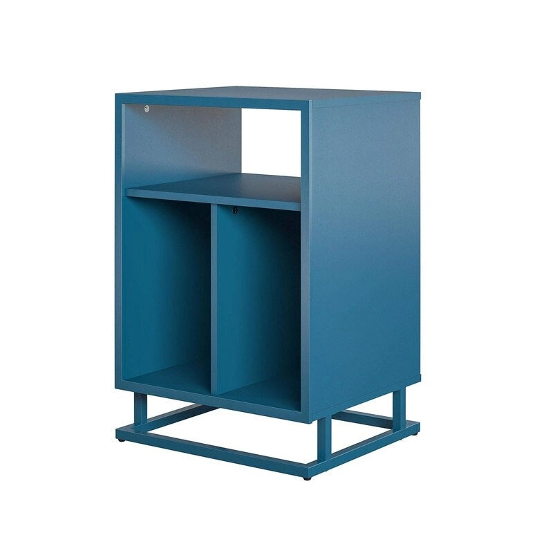 Blue / Walnut Turntable Stand with 3 Open Cubbies and Metal Base for 1–2 Person