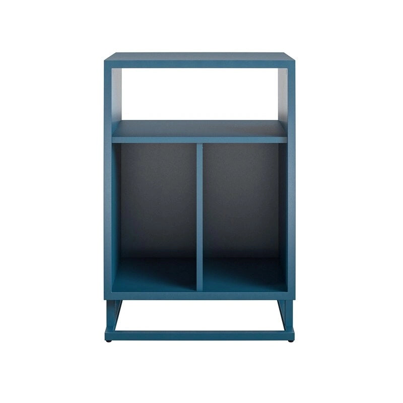 Blue / Walnut Turntable Stand with 3 Open Cubbies and Metal Base for 1–2 Person