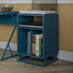 Blue / Walnut Turntable Stand with 3 Open Cubbies and Metal Base for 1–2 Person