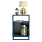 Blue / Walnut Turntable Stand with 3 Open Cubbies and Metal Base for 1–2 Person