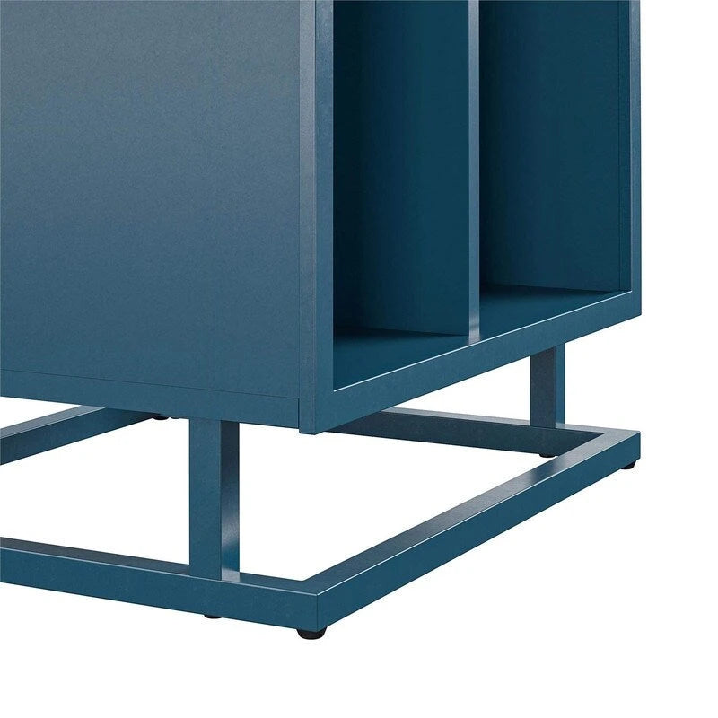 Blue / Walnut Turntable Stand with 3 Open Cubbies and Metal Base for 1–2 Person