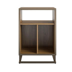 Blue / Walnut Turntable Stand with 3 Open Cubbies and Metal Base for 1–2 Person