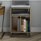 Blue / Walnut Turntable Stand with 3 Open Cubbies and Metal Base for 1–2 Person