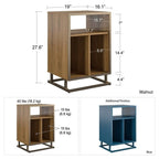 Blue / Walnut Turntable Stand with 3 Open Cubbies and Metal Base for 1–2 Person
