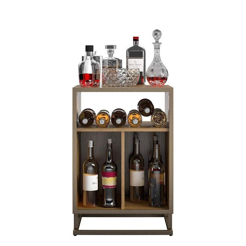 Blue / Walnut Turntable Stand with 3 Open Cubbies and Metal Base for 1–2 Person