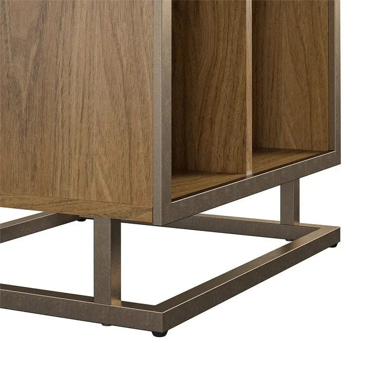 Blue / Walnut Turntable Stand with 3 Open Cubbies and Metal Base for 1–2 Person