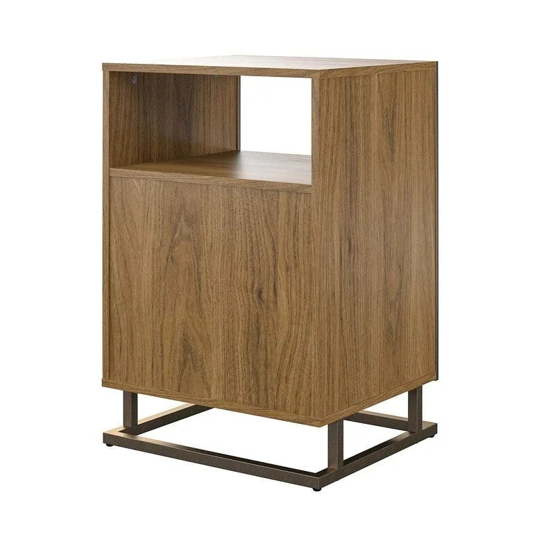 Blue / Walnut Turntable Stand with 3 Open Cubbies and Metal Base for 1–2 Person