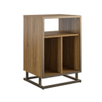 Blue / Walnut Turntable Stand with 3 Open Cubbies and Metal Base for 1–2 Person