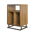 Blue / Walnut Turntable Stand with 3 Open Cubbies and Metal Base for 1–2 Person