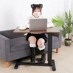 Black Oak Rolling C-Shape Adjustable Height Sofa Side Table for 1 Person