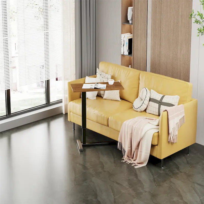 Black Oak Rolling C-Shape Adjustable Height Sofa Side Table for 1 Person
